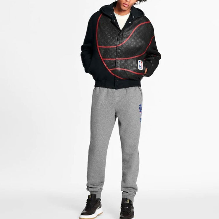 LOUIS VUITTON x NBA SS21 Monogram Obscure Leather Jacket M Black 1A8GWG #.