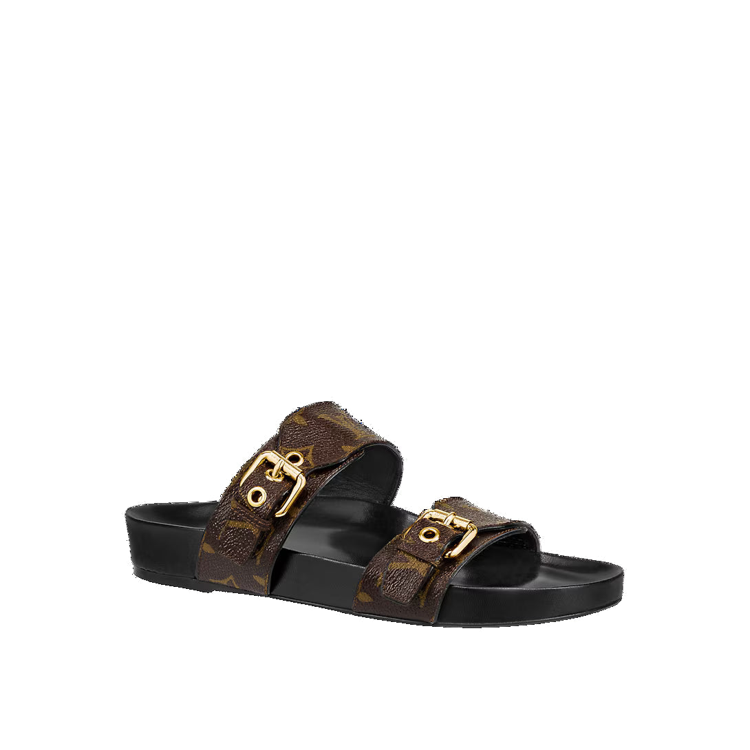 (WMNS) LOUIS VUITTON Bom Dia Flat Mules 'Brown Logo Monogram' 1A3R5G #