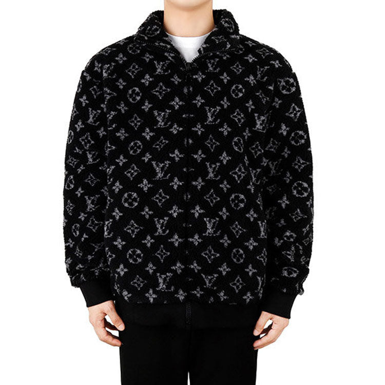 LOUIS VUITTON LV Monogram Fleece Full Logo Zipper Jacket Unisex Black 1A5VFA #