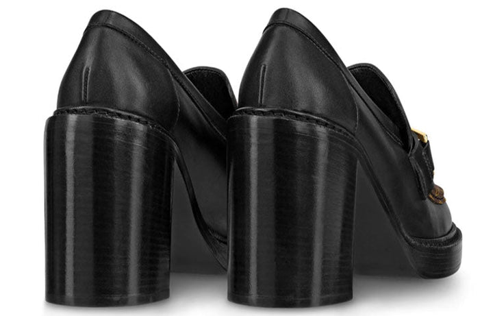 (WMNS) LOUIS VUITTON Academy Heeled Loafers 'Black with Brown Monogram' 1A86LV #.