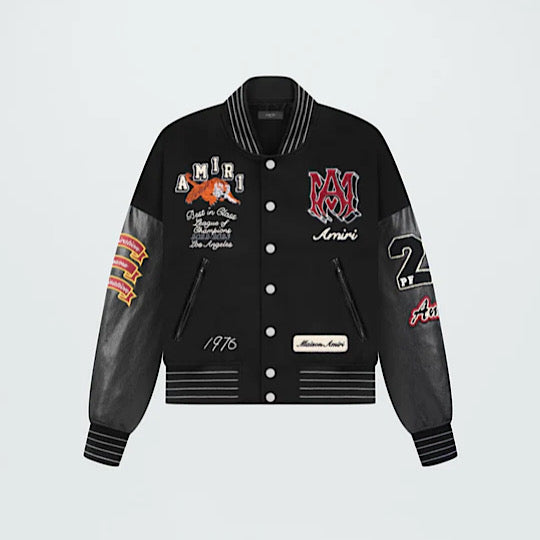 Amiri Tiger Logo Varsity Jacket Black